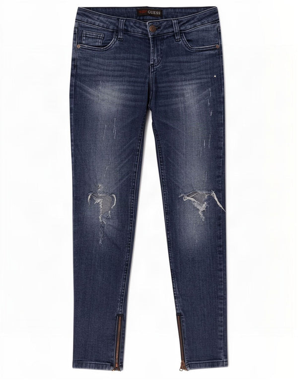 Guess Kvinders Distressed Skinny Jeans W27 L28 Blå Bomuld