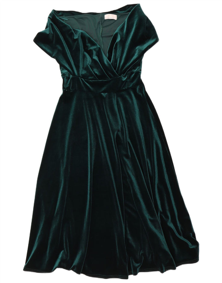 Quiz Dame Velour Maxi Dress UK 12 Medium Green Polyester