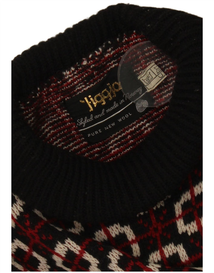 Vintage Dame Roll Neck Jumper Sweater UK 14 Medium Rød Geometrisk Ny Uld