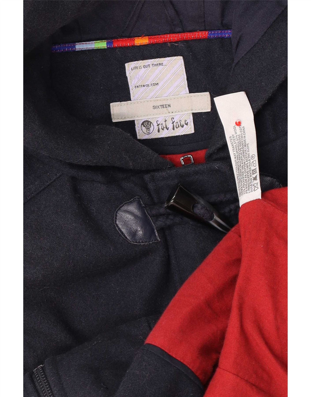 Fat Face Dame Hætte Duffle Jacket UK 16 Large Navy Blue Wool