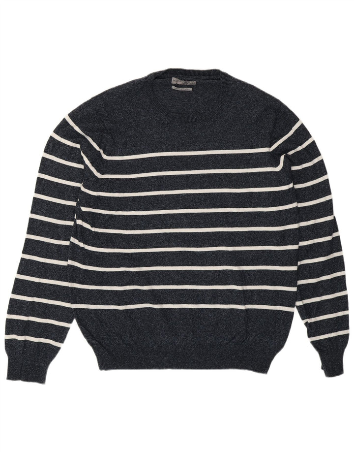 Marks & Spencer Herre sweater med rund hals, stor marineblå stribet