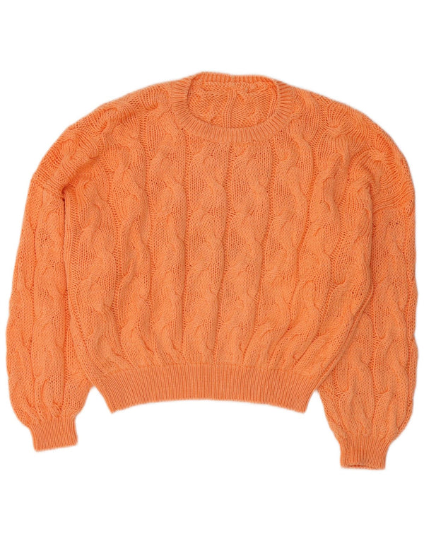 Vintage Womens Crop Crew Neck Jumper Sweater UK 16 Large Orange