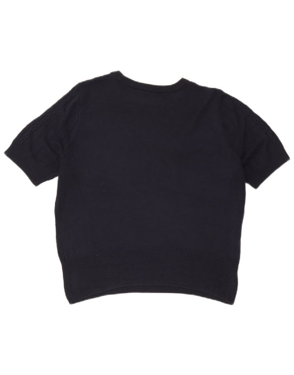 Marks & Spencer Dame Crop Crew Neck Jumper Sweater UK 14 Medium Navy Blue