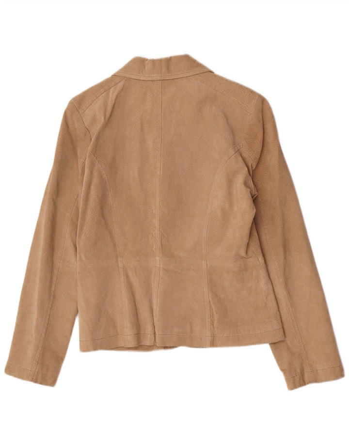 Vivien Caron Dame 2-knaps ruskindsblazerjakke EU 36 lille beige læder