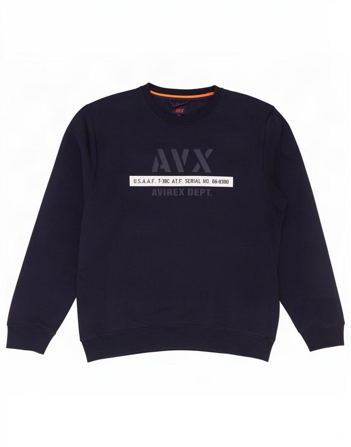 Avirex Herre Grafisk Sweatshirt Jumper 2XL Navy Blue Polyester