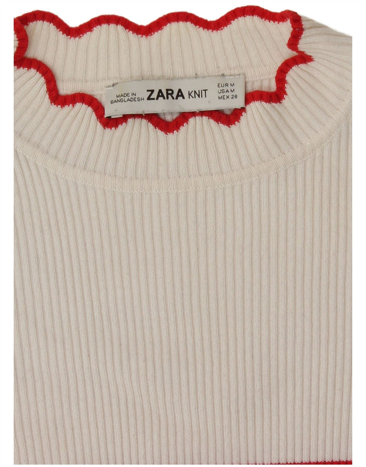 Zara Womens Crop Top Langærmet UK 12 Medium White Striped