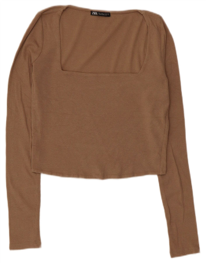Zara Womens Crop Top Langærmet UK 14 Stor Grå Bomuld