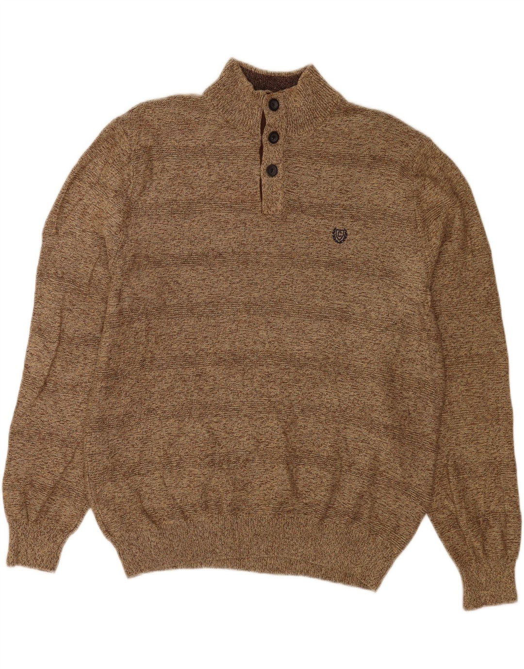 Chaps Herre Button Neck Jumper Sweater Stor Brun Bomuld