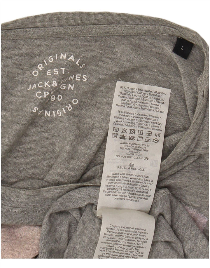 JACK & JONES Herre grafisk T-shirt Top Stor grå flækket bomuld