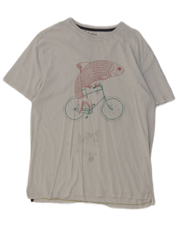White Stuff Herre grafisk T-shirt Top mellemgrå bomuld