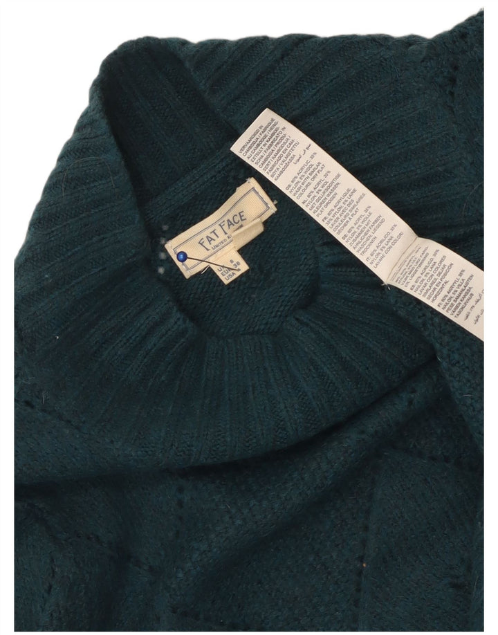 Fat Face Dame Turtle Neck Jumper Sweater UK 8 Small Green Acryl