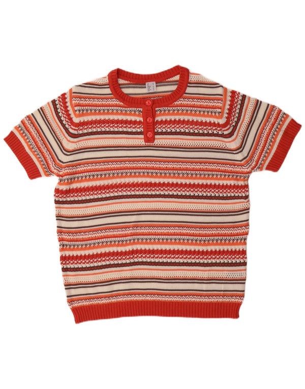 Vintage kvinders kortærmet knap hals sweater UK 18 XL rød stribet