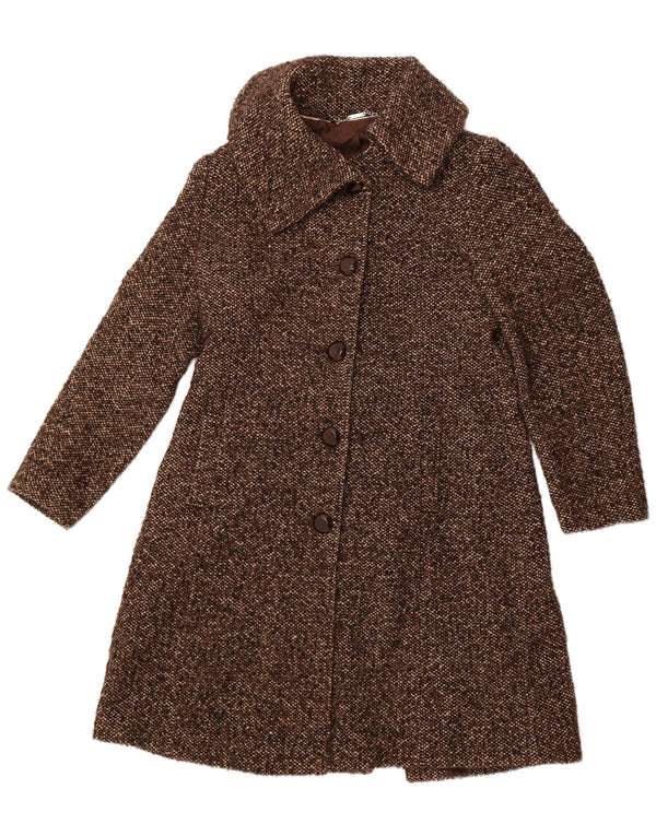 LAURA ASHLEY Womens Overcoat UK 16 Large Brown Flecked Wool