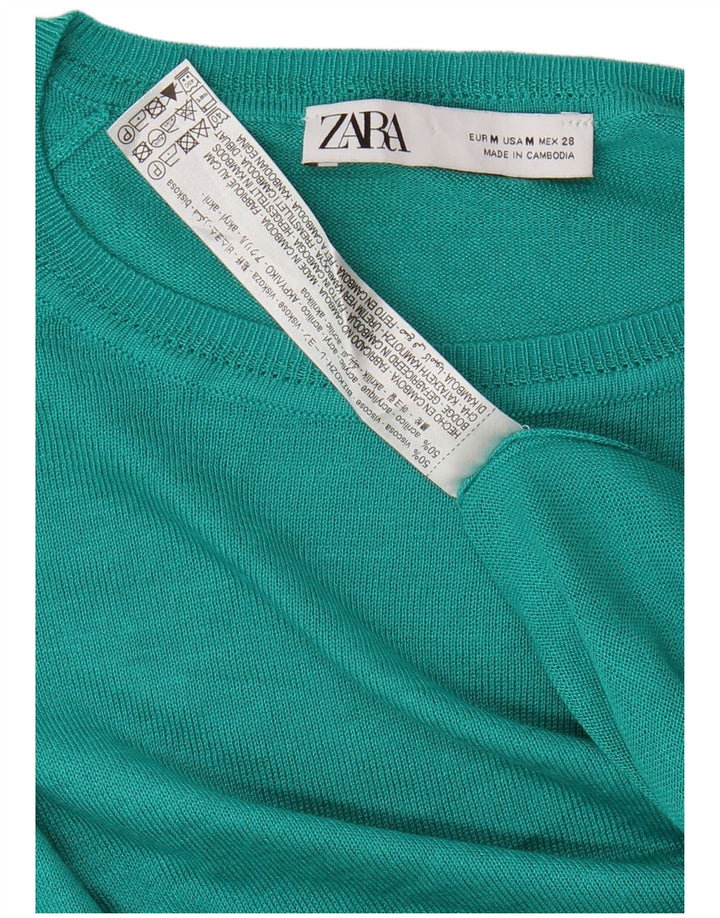 Zara Dame Boat Neck Jumper Sweater UK 14 Medium Green Viscose