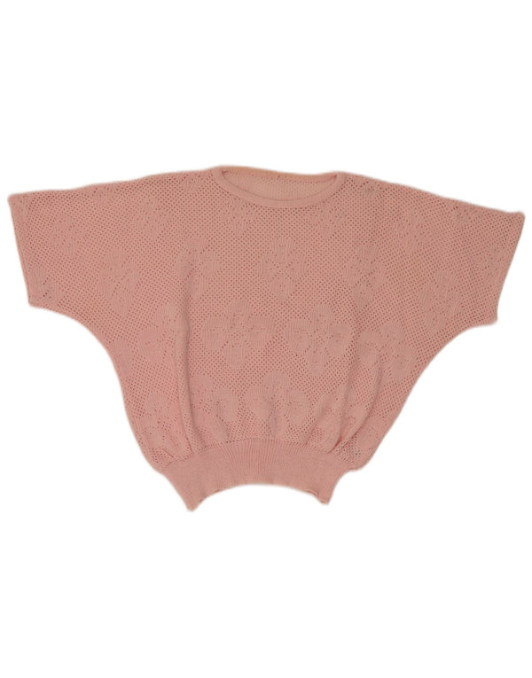 Vintage Womens Batwing Crew Neck Jumper Sweater UK 14 Medium Pink Floral