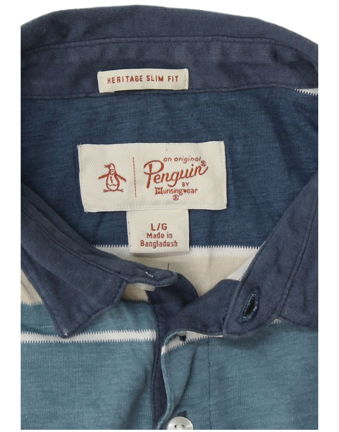 PENGUIN Heritage Slim Fit Polo Shirt Large Blue Colourblock