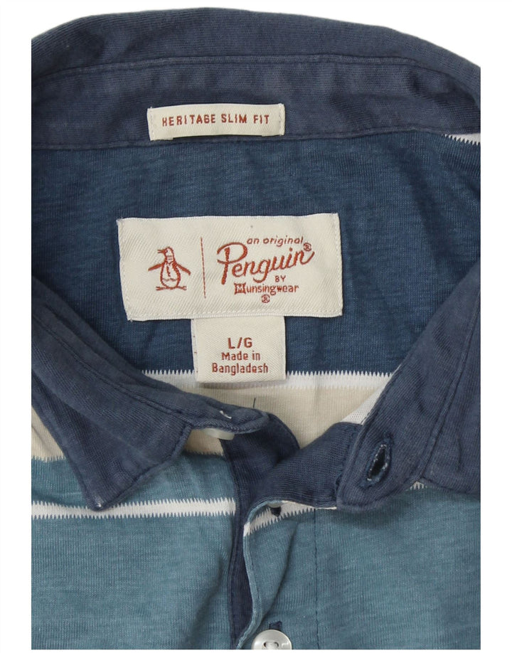 PENGUIN Heritage Slim Fit Polo Shirt Large Blue Colourblock