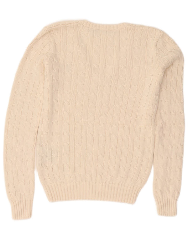 Ralph Lauren Dame V-hals sweater UK 10 Small Off White Bomuld