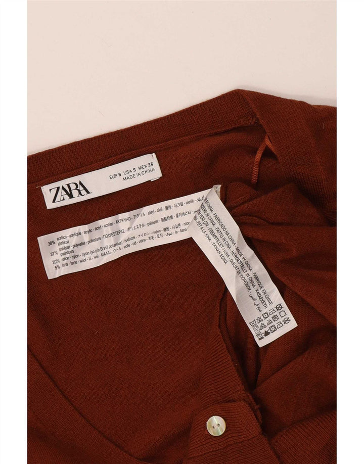 Zara Dame Cardigan Sweater UK 10 Lille Brun Akryl