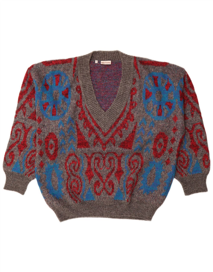Fiume Herre Loose Fit V-hals sweater IT 50 Medium Grå Paisley