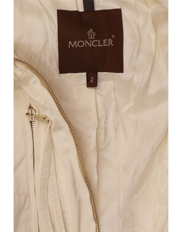 MONCLER Womens Crop Bomber Jacket Størrelse 2 Medium Off White Polyester
