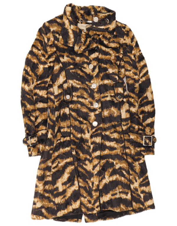 Karen Millen Womens Trench Coat UK 10 Small Brown Animal Print Bomuld