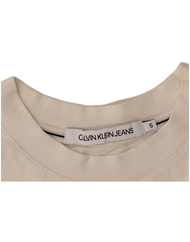 CALVIN KLEIN JEANS Dame Grafisk T-Shirt Top UK 10 Small White