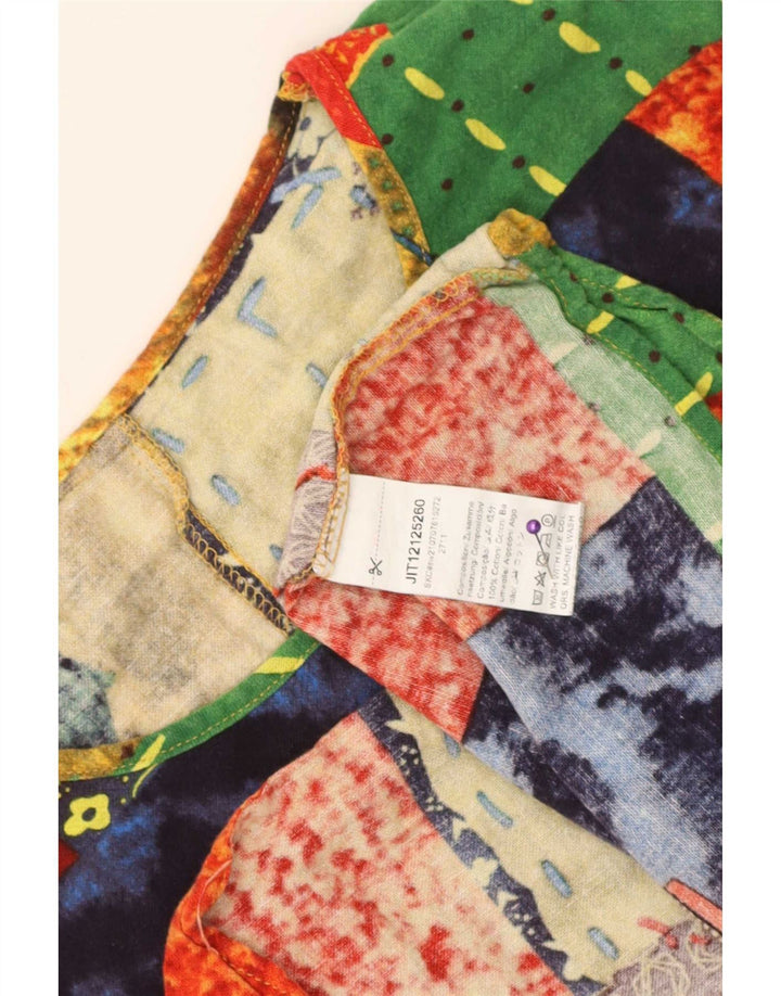 Vintage Damebluse Top UK 16 Stor Flerfarvet Patchwork Bomuld