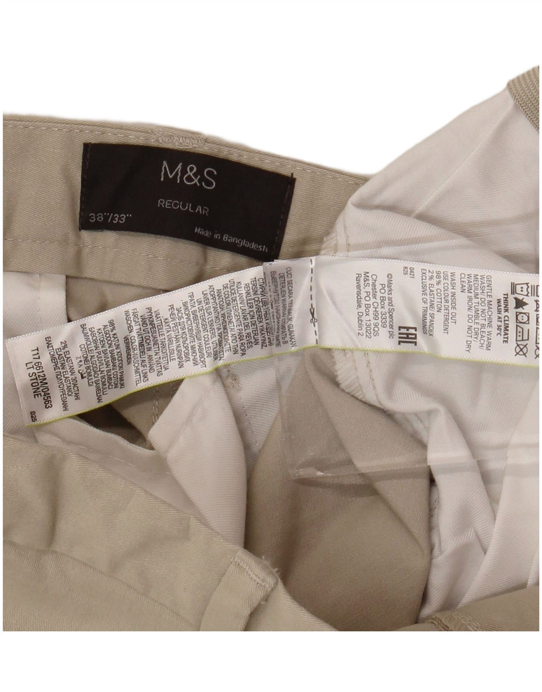 MARKS & SPENCER Lige Chinobukser til mænd W38 L33 Beige Bomuld