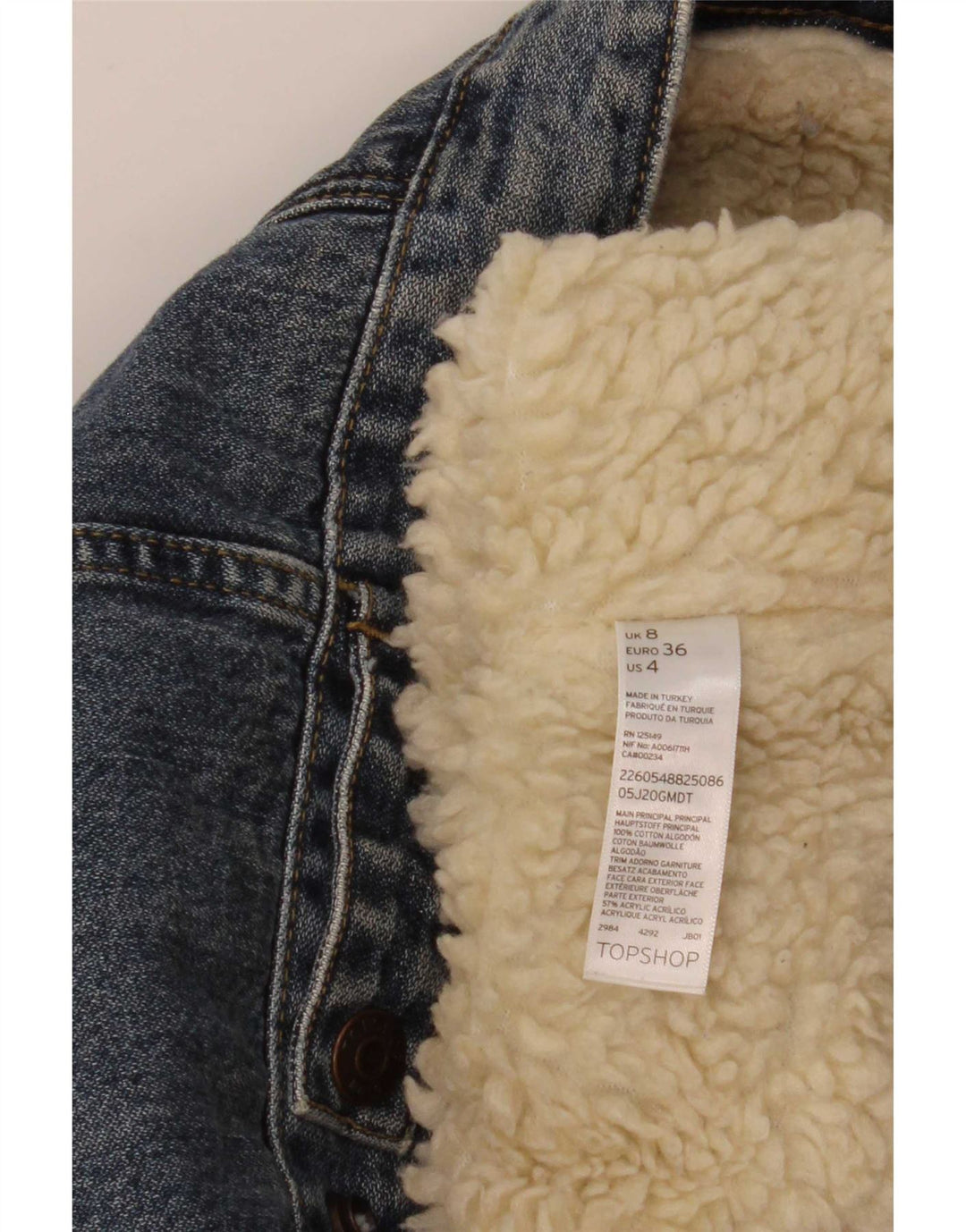 Topshop Dame Sherpa Denim Jacket UK 8 Small Blue Cotton