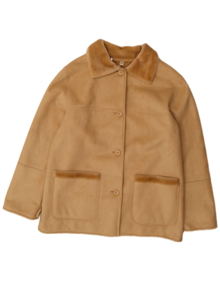 VINTAGE Sherpajakke til kvinder EU 44 XL Beige Akryl