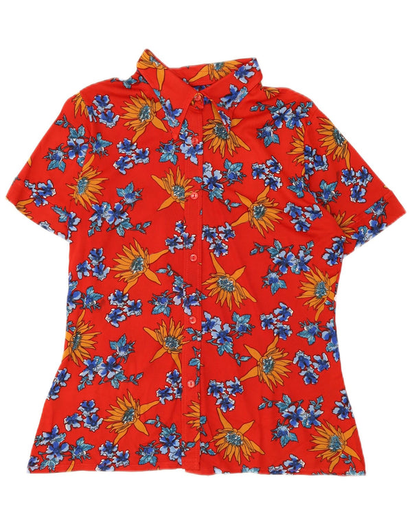 Vintage Womens Short Sleeve Shirt UK 12 Medium Red Floral