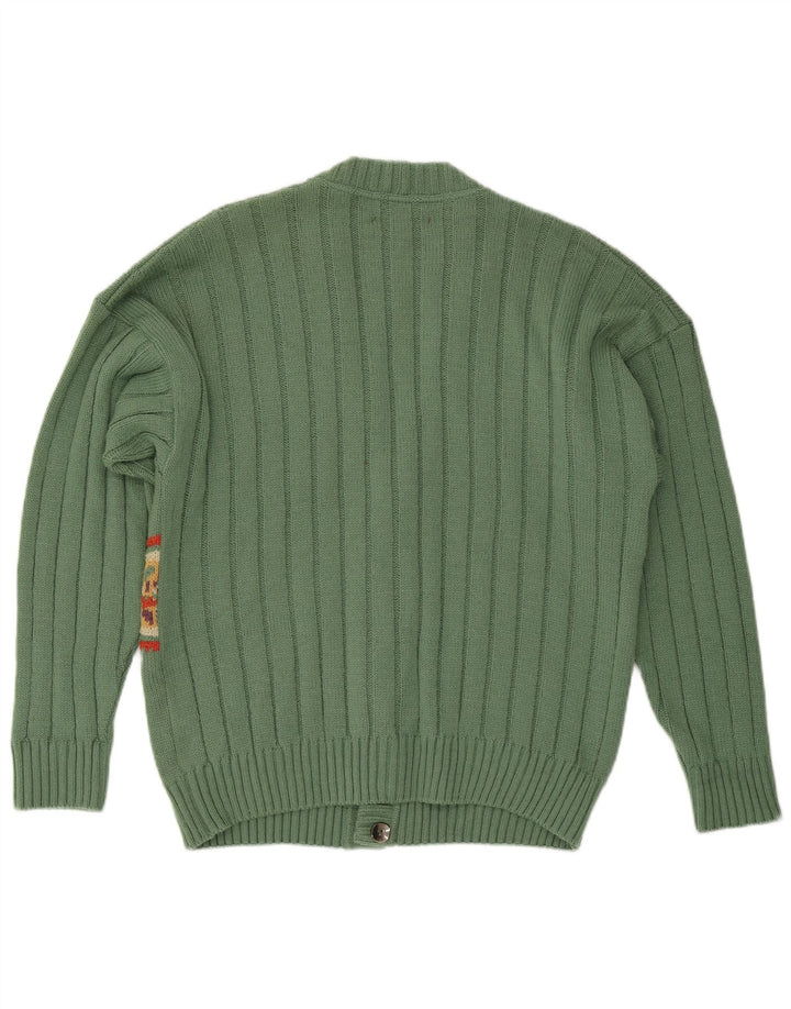 VINTAGE Herre cardigan sweater IT 50 Medium Grøn Geometrisk Uld