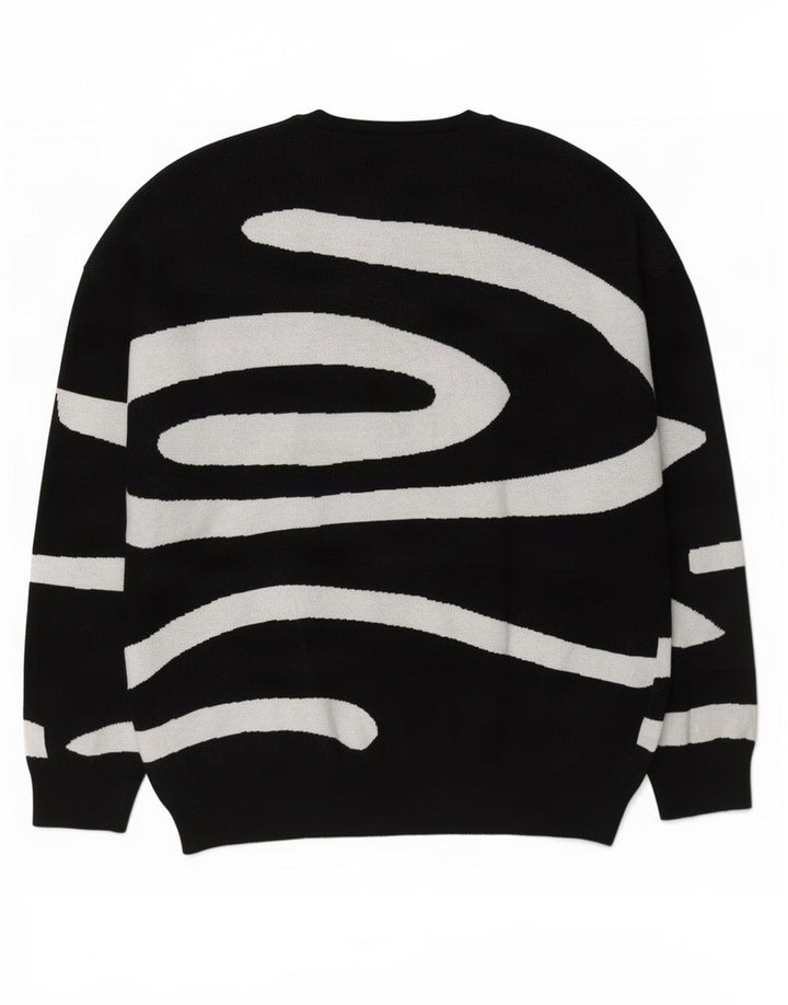 Zara Herre abstrakt mønster rund hals sweater stor sort bomuld