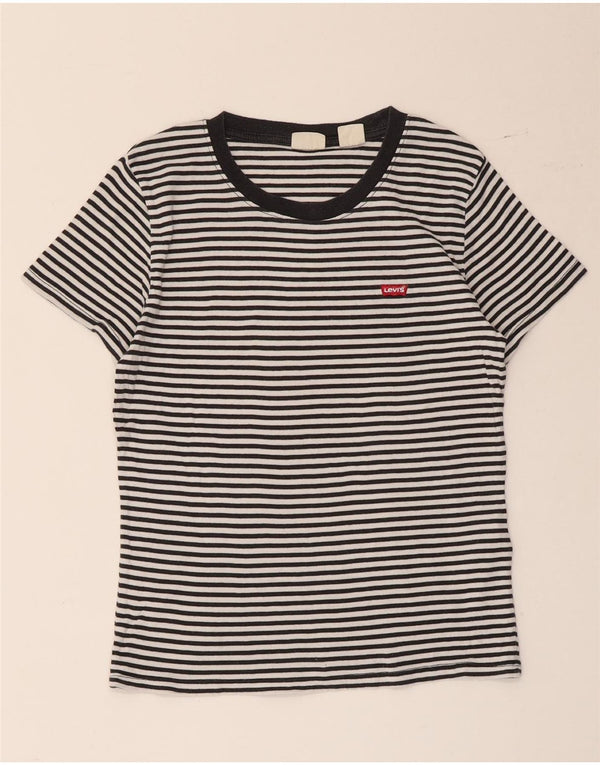 Levi's Dame T-Shirt Top UK 10 Lille sort nålestribet bomuld