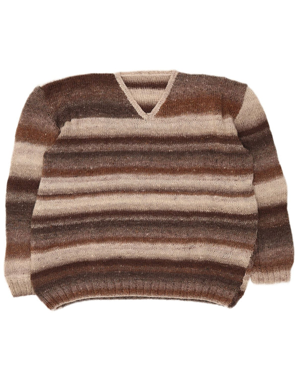 Vintage herre V-hals sweater XL brun stribet