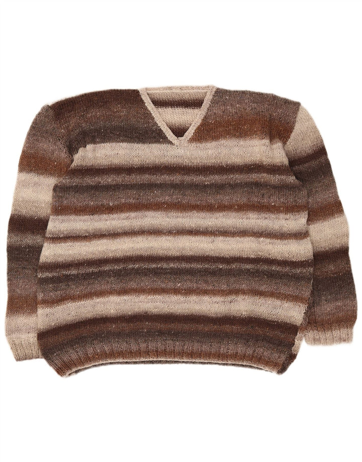 Vintage herre V-hals sweater XL brun stribet