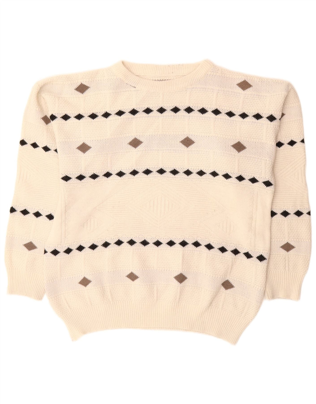 Vintage Herre Crew Neck sweater XL Hvid Argyle/Diamond