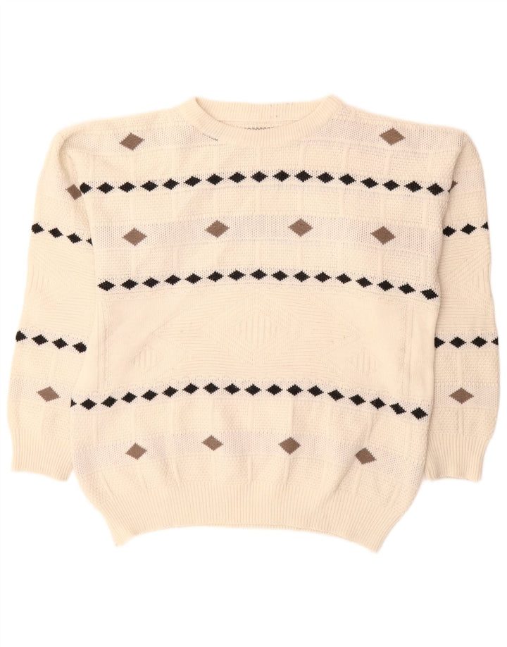 Vintage Herre Crew Neck sweater XL Hvid Argyle/Diamond