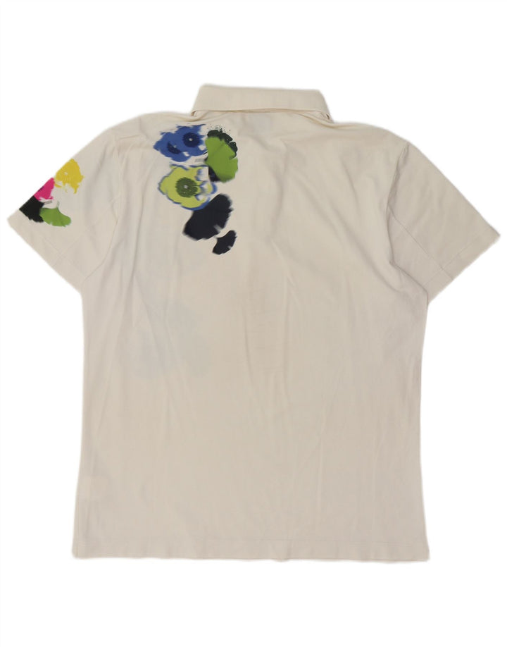 VINTAGE Grafisk poloshirt til mænd 2XL Off White Blomsterpolyamid