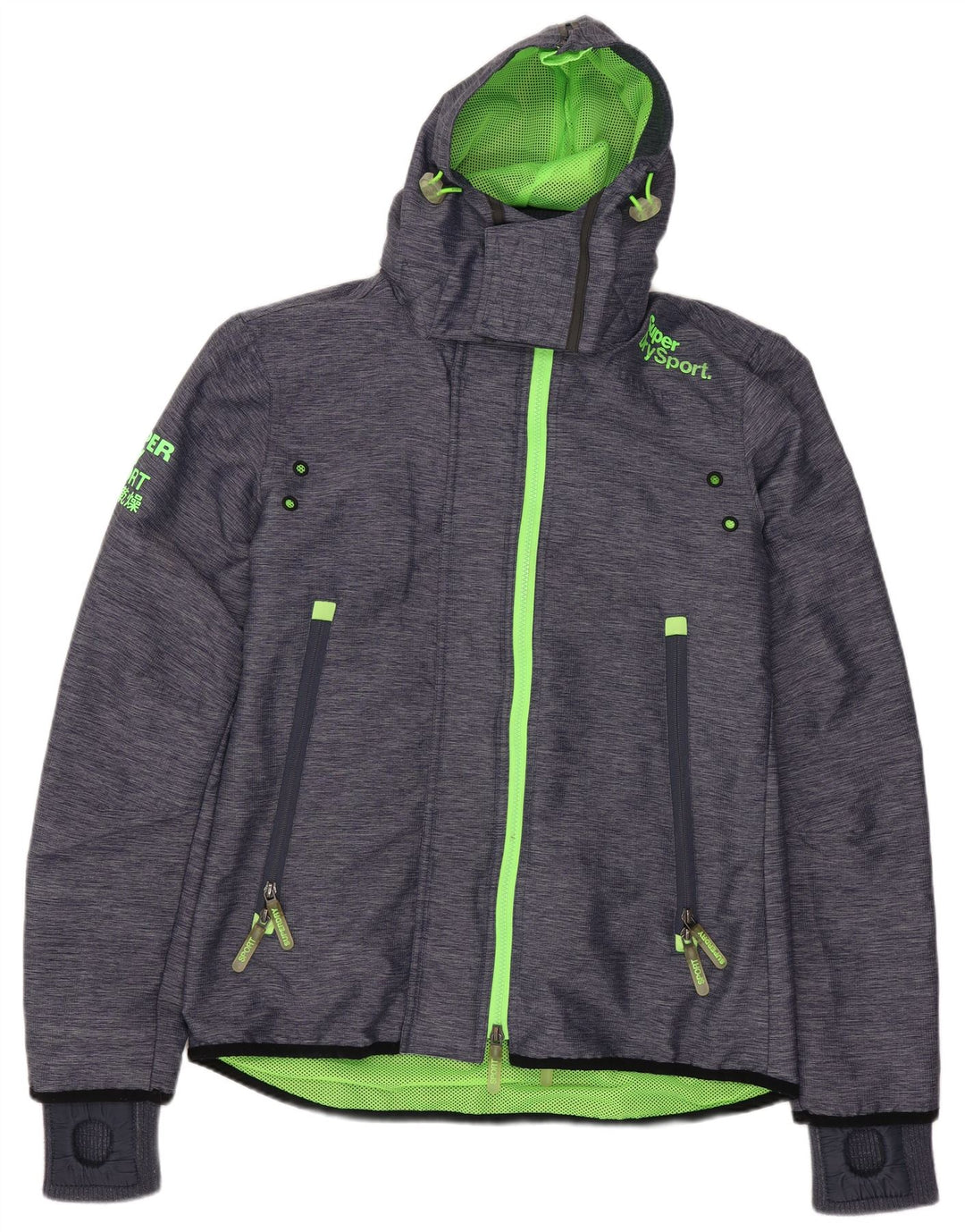 Superdry vindjakkejakke med hætte til kvinder UK 14 Mellem marineblå nylon