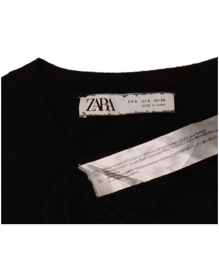 ZARA Dame Boat Neck Jumper Sweater UK 10 Small Black Viscose