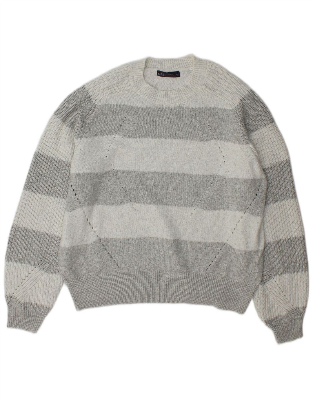 Marks & Spencer Dame sweater med rund hals DK 16 Stor grå stribet