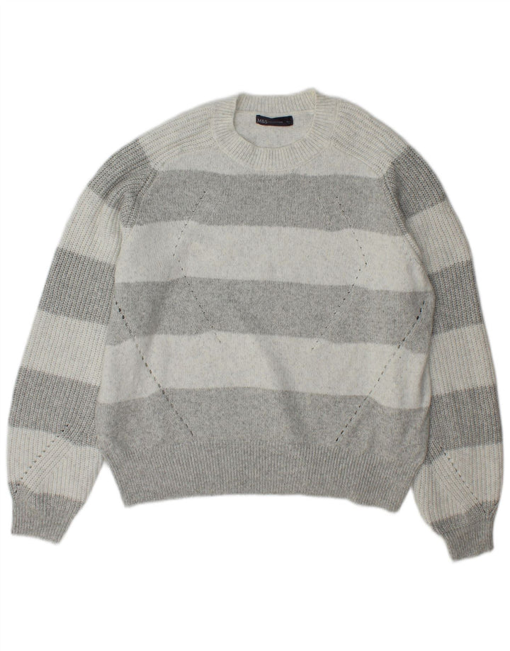 Marks & Spencer Dame sweater med rund hals DK 16 Stor grå stribet