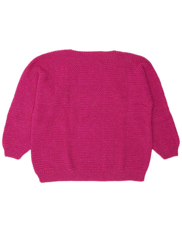 Vintage Dame Boat Neck Jumper Sweater UK 20 2XL Pink Geometrisk