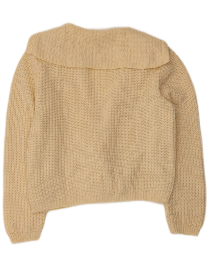 BENETTON Dame Crop Cardigan Sweater IT 46 Large Off White Uld