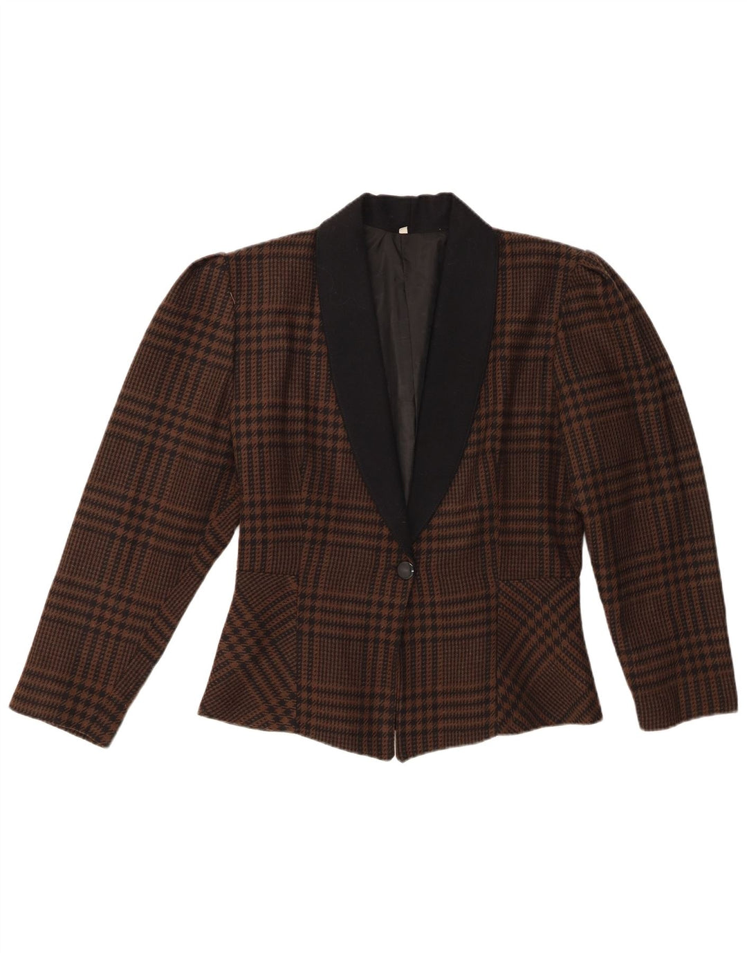 Vintage Dame 1-knap Blazer Jacket IT 46 Stor Brun Houndstooth