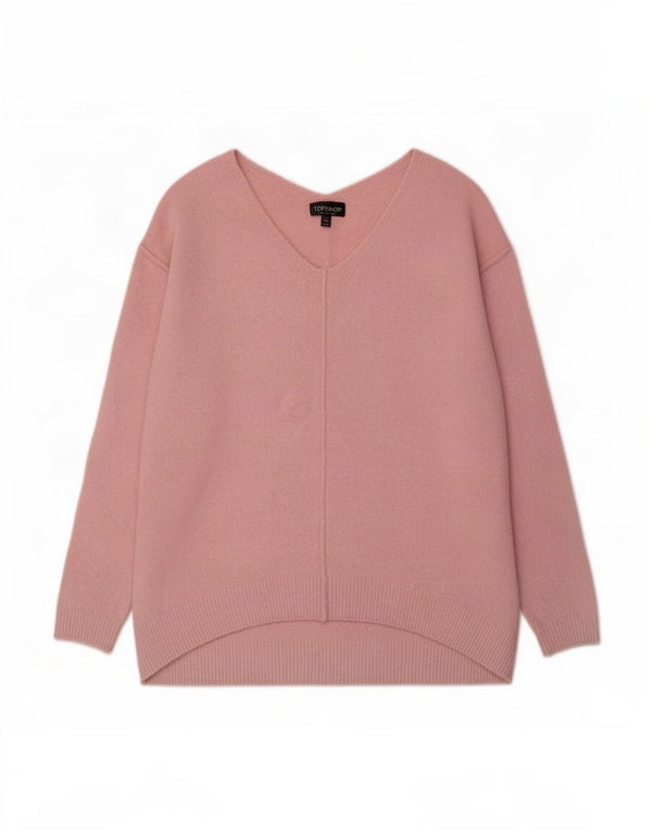 Topshop Dame Oversized V-hals sweater UK 6 XS Pink Akryl