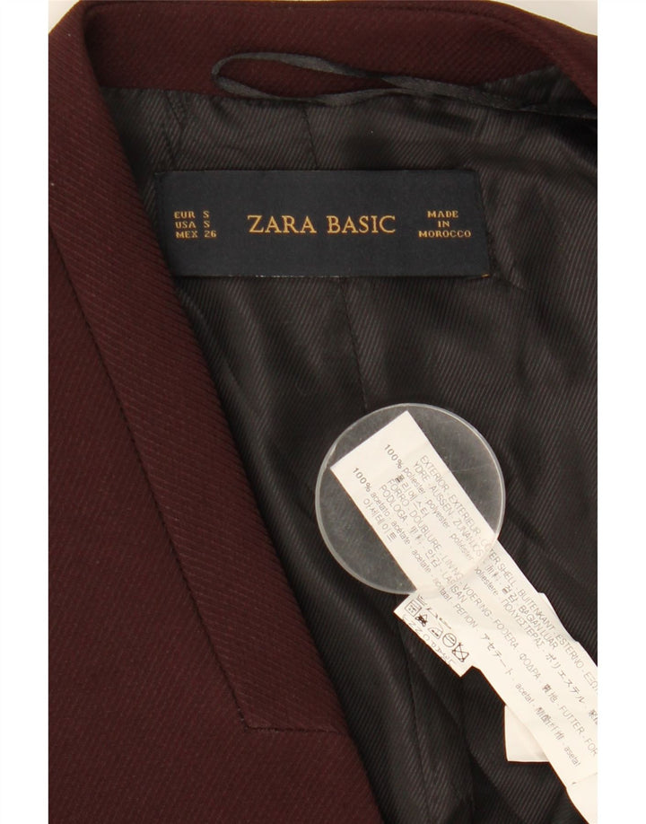 ZARA Womens Open Gilet UK 10 Small Maroon Polyester