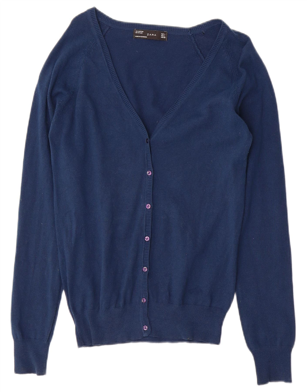ZARA Womens Cardigan Sweater UK 14 Large Navy Blue